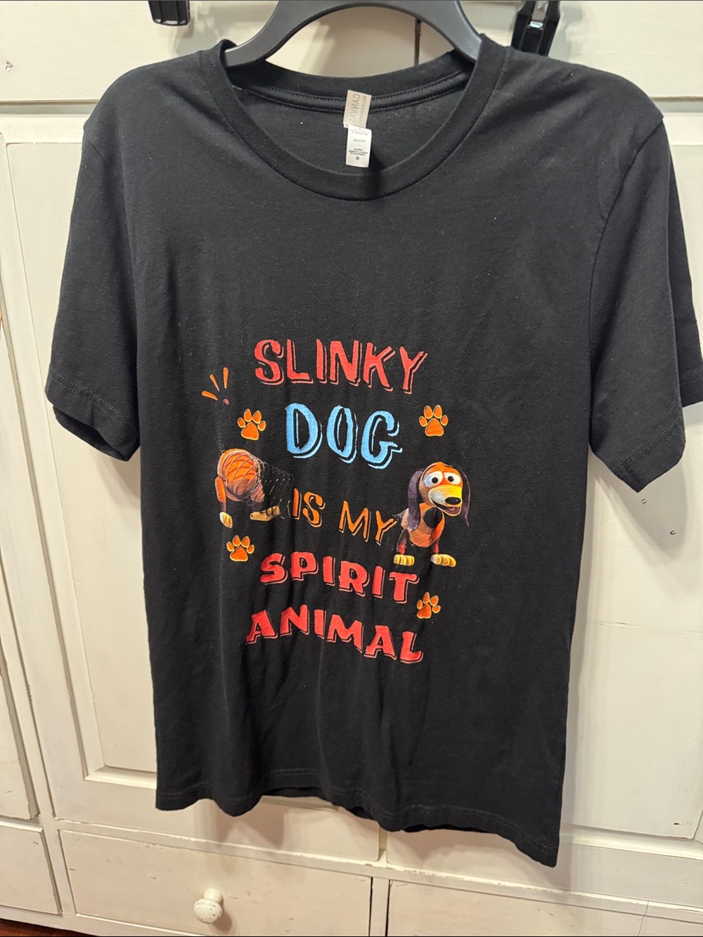 Bella Canvas Black Tee with Colorful Slinky Dog Graphic